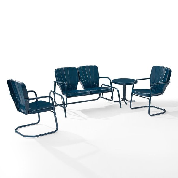Crosley Furniture Ridgeland Outdoor Metal Conversation Set, Navy Gloss - 4 Piece KO10022NV